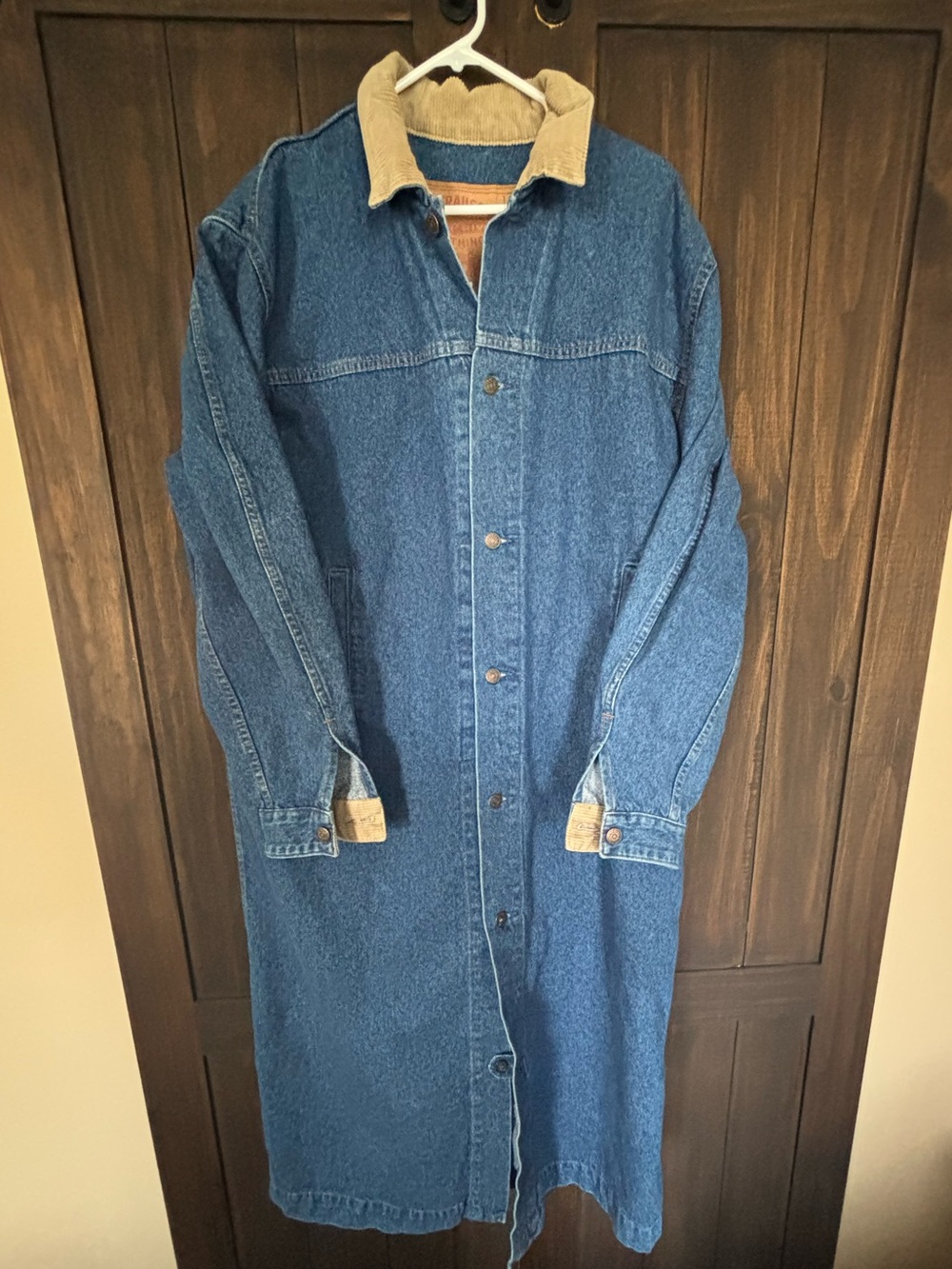 Levi Strauss Denim duster Coat with Tan Corduroy Collar - XL
